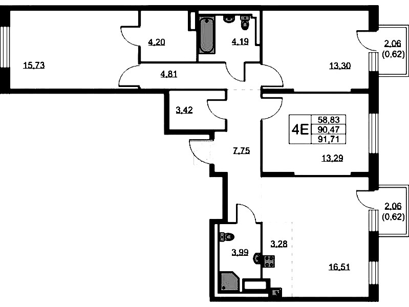 3-комнатная квартира 91.71 м², 5/9 эт., ЖК «Квартал Лаголово»